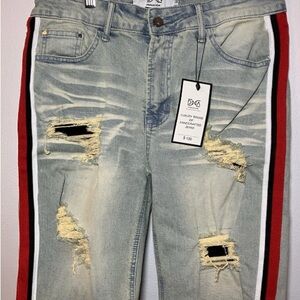 DNA Couture Distressed Jean Shorts Red and White Stripes Ripped Holes NWT ($120)